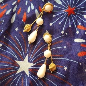 Vintage Goldtone and White Dangle Earrings